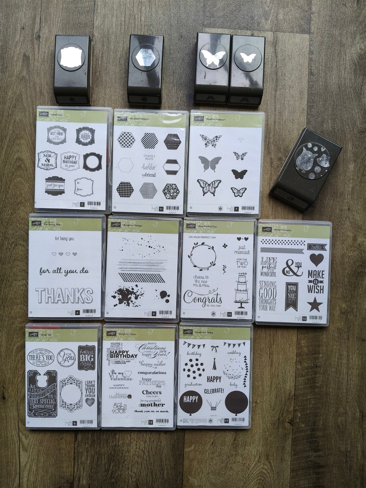 Grote partij Stampin' Up! stempels, inkt en ponsen, Ophalen, Gebruikt, Clearstamp