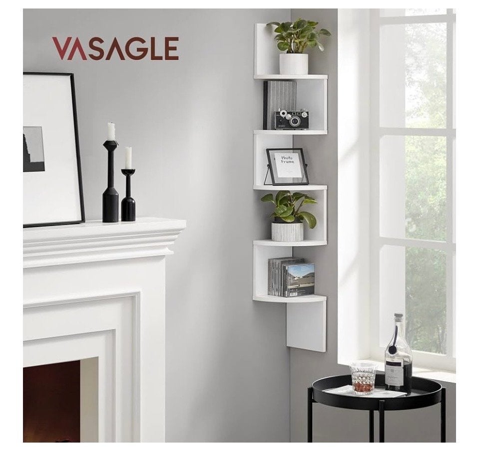 VASAGLE Hoekrek Wandrek Boekenkast Wit 128 cm, Songmics, Nieuw, Ophalen of Verzenden, Songmics