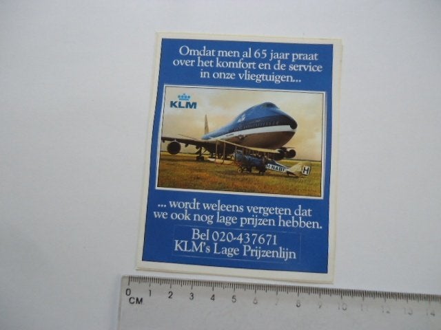 sticker oud KLM Boeing 747 vliegtuig schiphol airport retro, Verzamelen, Verzenden, Zo goed als nieuw, Bedrijf of Vereniging
