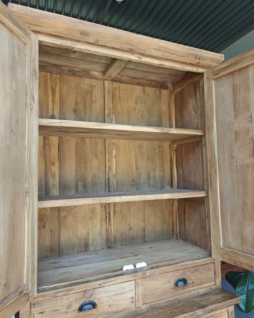 Unieke teakhouten voorraadkast | Buffetkast #5621, Glas, Gebruikt, Met deur(en), -
