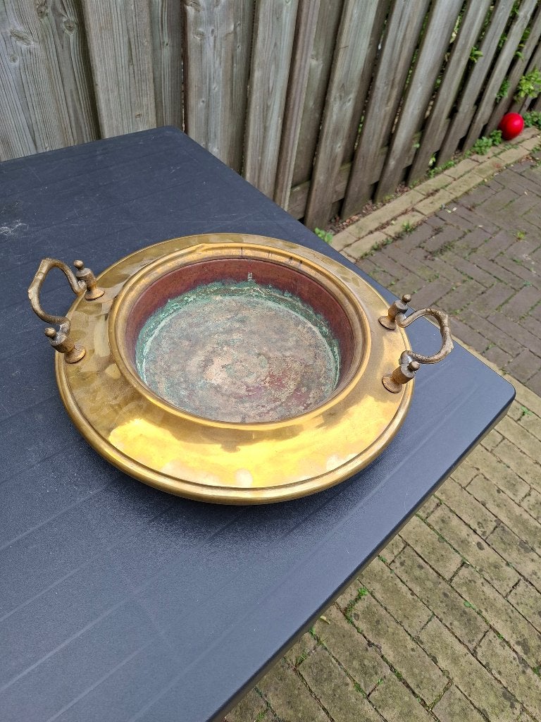 Antieke koperen en messing vuurschaal, Ophalen of Verzenden, Koper