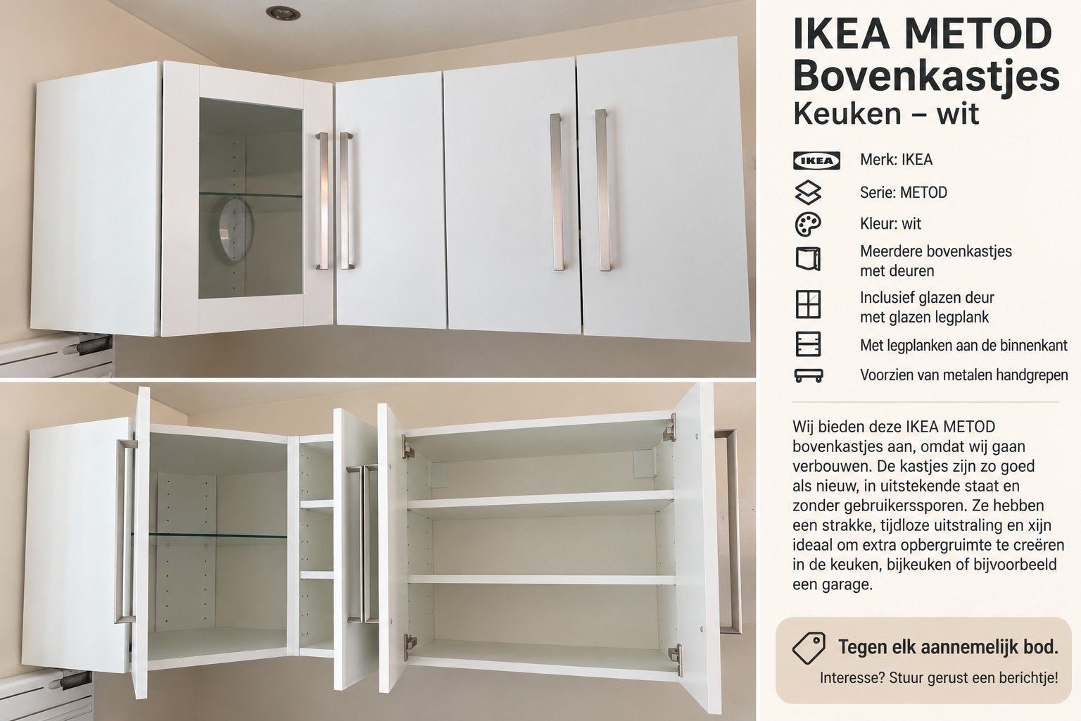 IKEA METOD Bovenkastjes Keuken - Wit (Zo goed als nieuw), Ophalen, 100 tot 150 cm, Wit, Zo goed als nieuw
