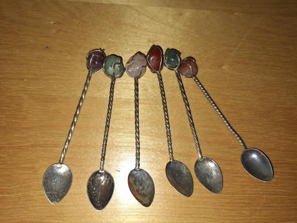 Set van 6 theelepels met edelstenen, Ophalen of Verzenden