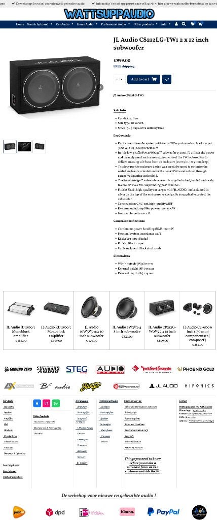 JL Audio CS212LG-TW1 2 x 12 inch subwoofer, Auto diversen, Autospeakers, Hifi-Focus, Aalsmeerderweg 173 1432 CL, Aalsmeer, Nieuw