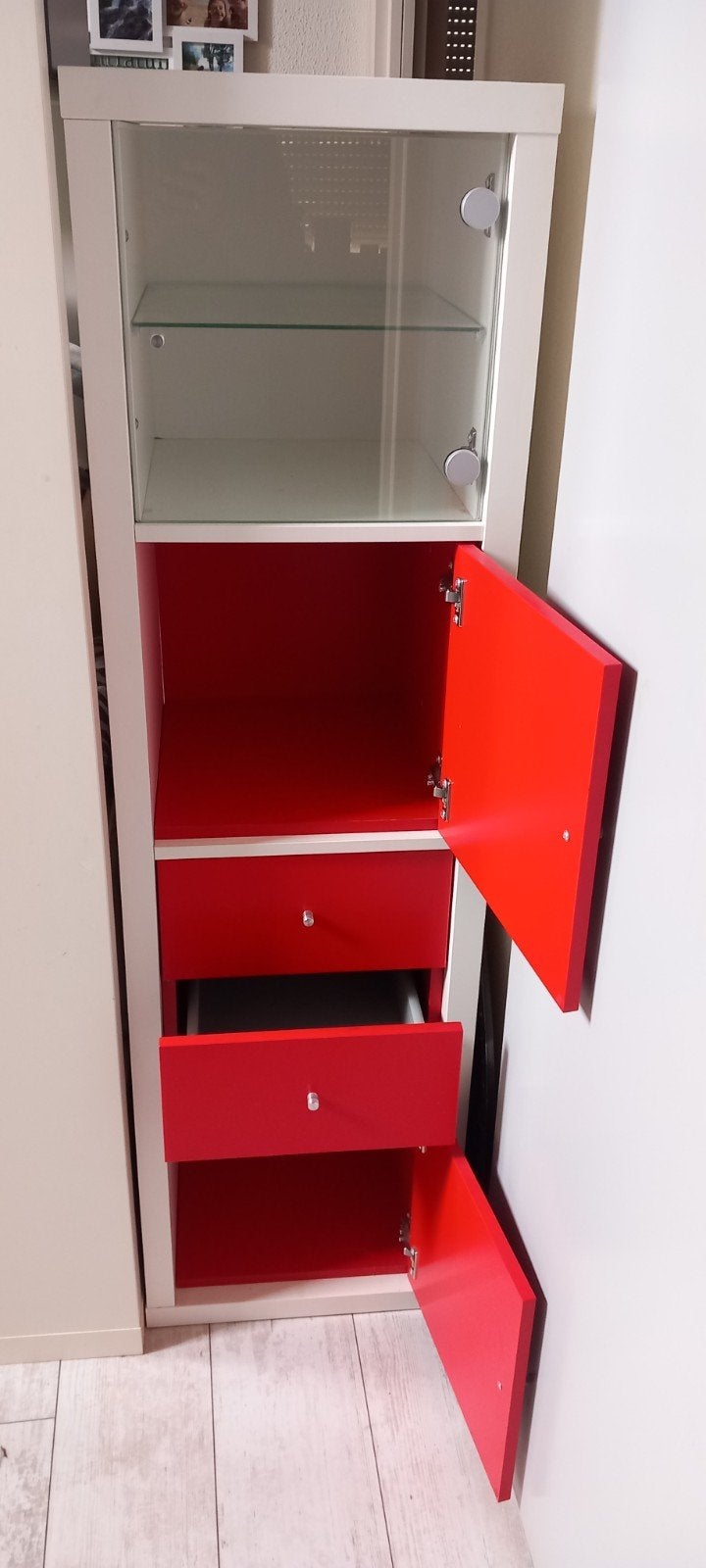 IKEA KALLAX kast met deuren, lades en glazen vitrine, Ophalen, Gebruikt