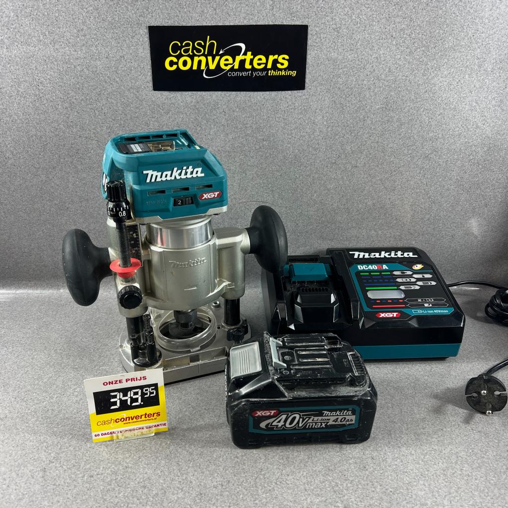 Makita RT001G Bovenfrees op accu | 4.0Mah, lader | 404553, Doe-het-zelf en Verbouw, Gereedschap | Freesmachines, Gebruikt, Accu