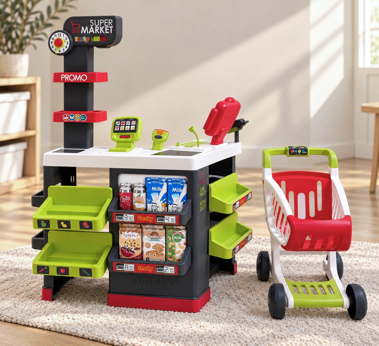 Smoby Supermarkt Speelset met Kassa en Winkelwagen, Ophalen of Verzenden, Jongen of Meisje