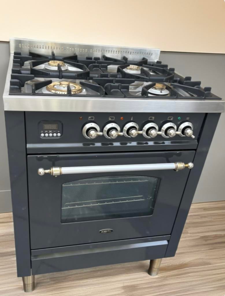 Luxe Boretti gasfornuis,antraciet 70cm breed, Witgoed en Apparatuur, Fornuizen, Gebruikt, Hete lucht, 60 cm of meer, Energieklasse A of zuiniger