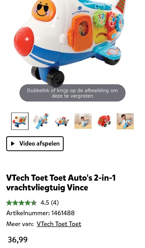 VTech Toet Toet Auto's 2 in 1 Vrachtvliegtuig, Ophalen of Verzenden, Zo goed als nieuw, 2 tot 4 jaar