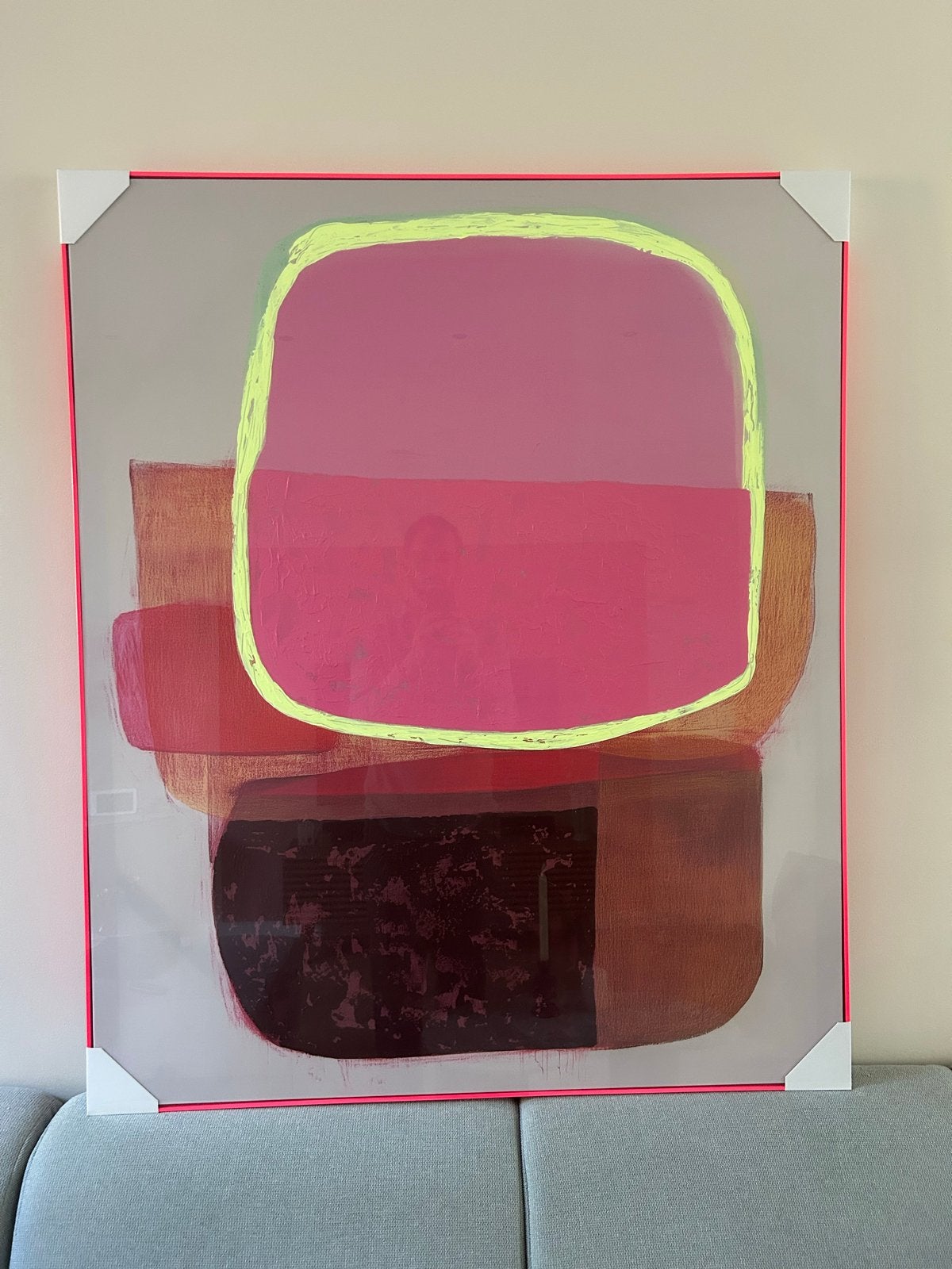 Neon Roze Schilderij 100x120 cm - Abstract Kunstwerk, Antiek en Kunst, Abstract, Overige materialen, Overige technieken, Ophalen