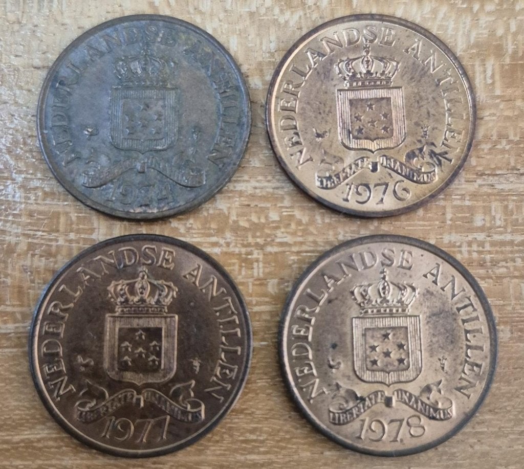 2.5 Cent Nederlandse Antillen 1974-76-77-78 brons, Verzenden, Koningin Juliana, Overige waardes, Setje