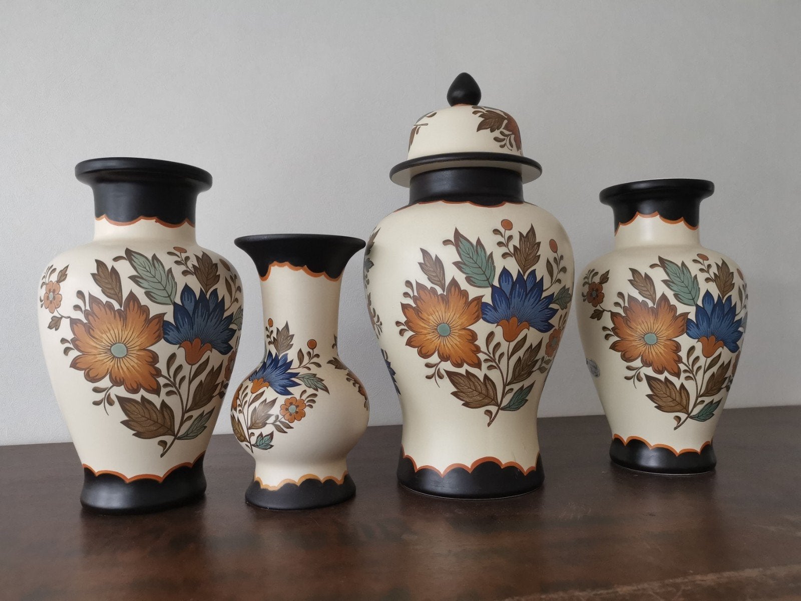Set van 4 Flora Gouda Plateel Vazen - Handwerk 1891, Ophalen