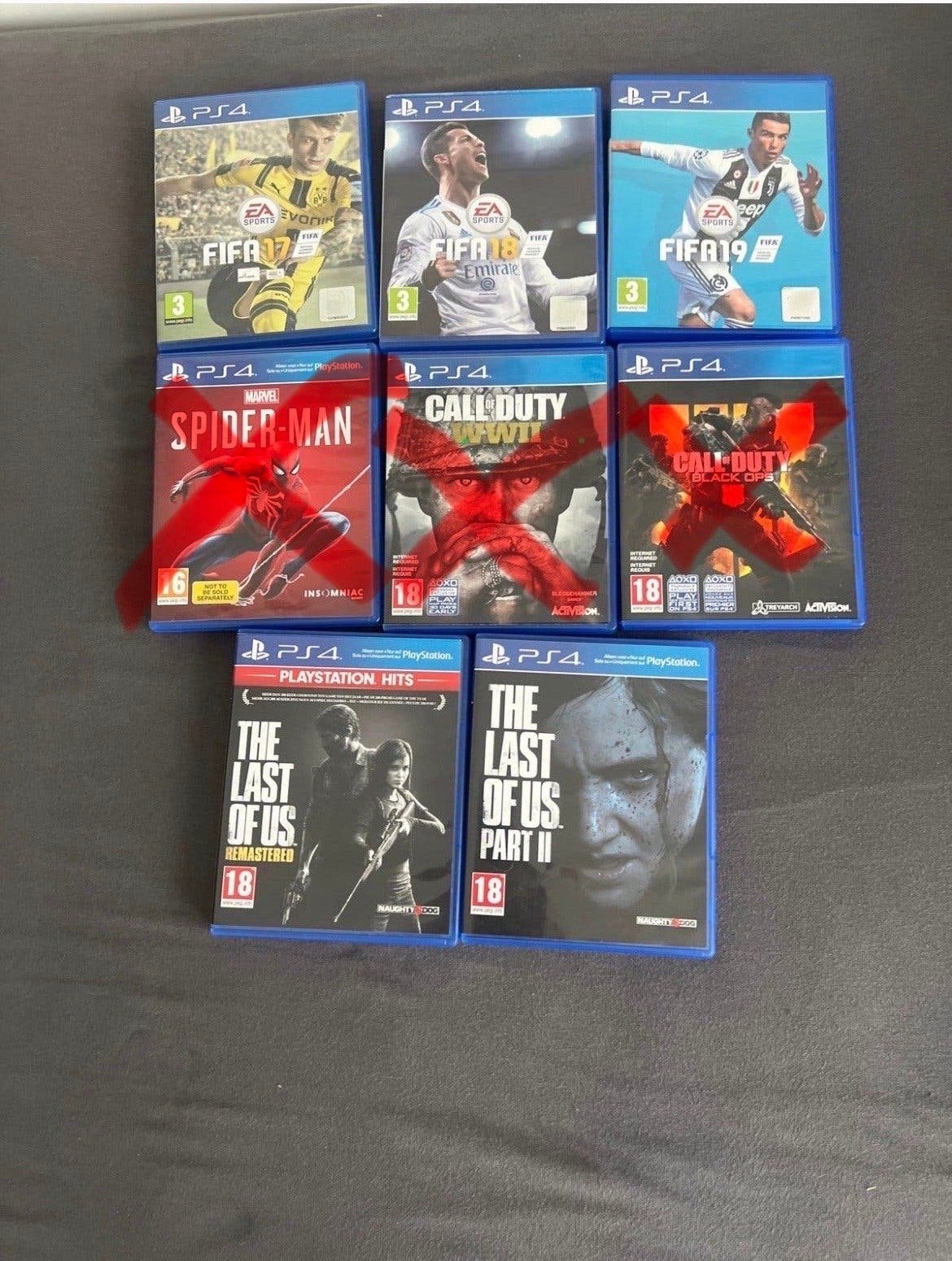PS4 Games: FIFA 17, FIFA 19, The Last of Us Remastered & P2, Gebruikt, Vanaf 18 jaar, Overige genres, 1 speler