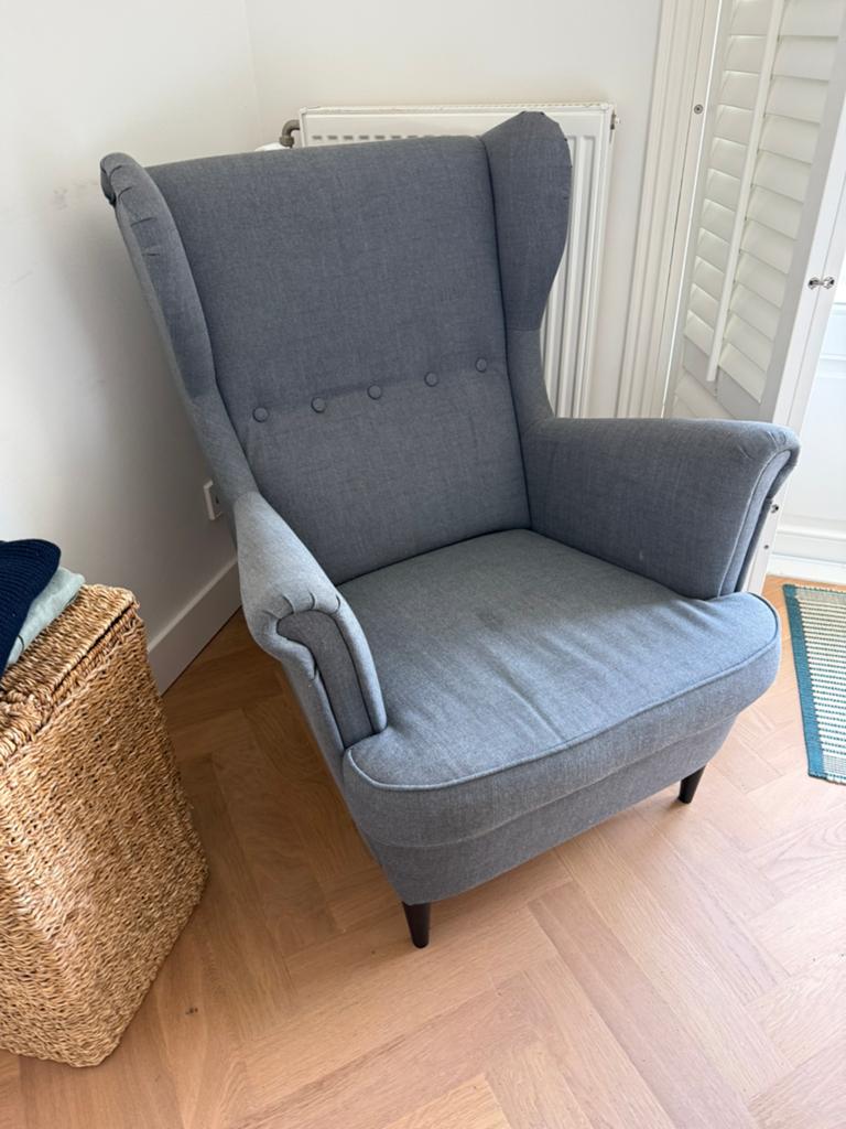 Ikea Strandmon stoel - donkergrijs, Huis en Inrichting, Fauteuils, Ophalen, Gebruikt, 75 tot 100 cm, Stof