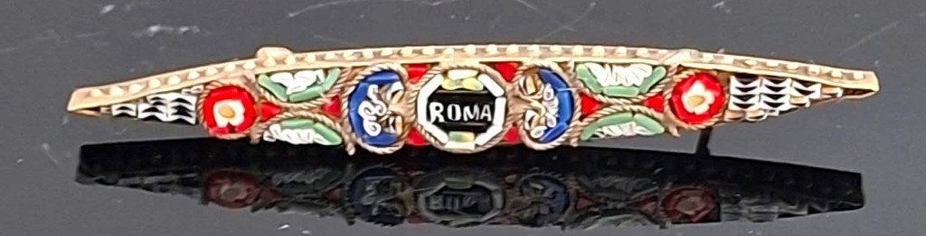 Prachtige Antieke Italiaanse Micro Mozaïek Broche Rome, Sieraden, Tassen en Uiterlijk, Ophalen of Verzenden, Koper, Broche