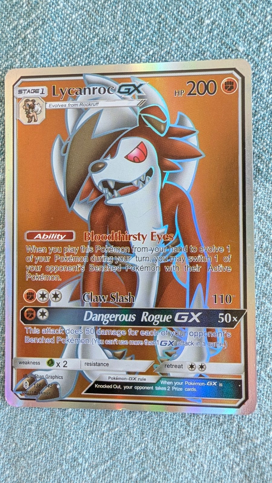 Lycanroc GX Pokémon Kaart - Full Art Foil, Ophalen of Verzenden, Zo goed als nieuw, Losse kaart, Foil