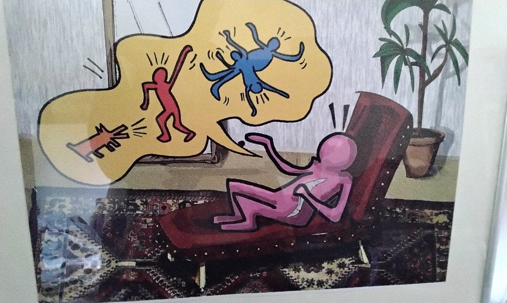 Pop-Art Print Keith Haring stijl Voor Therapiebank, Ophalen of Verzenden, Zo goed als nieuw, Foto of Poster, 5 – 50