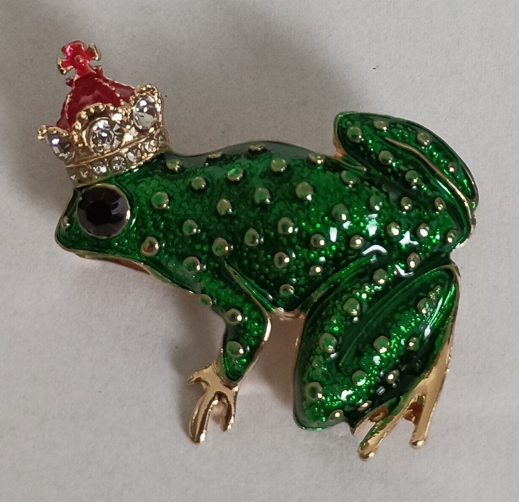 Kikker met kroontje broche, Overige materialen, 4 tot 7 cm, Overige kleuren, Nieuw