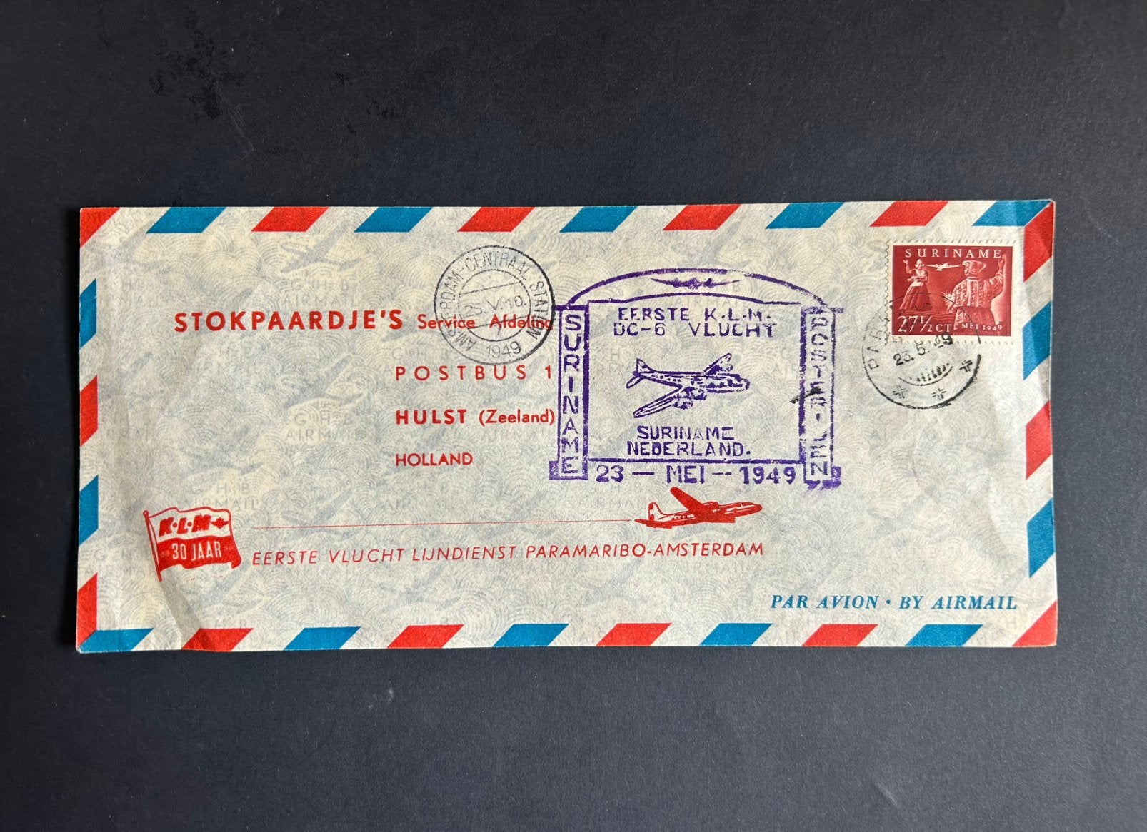 First Flight Envelop Amsterdam - Paramaribo, DC-6, Ophalen of Verzenden, Zo goed als nieuw, Schaalmodel