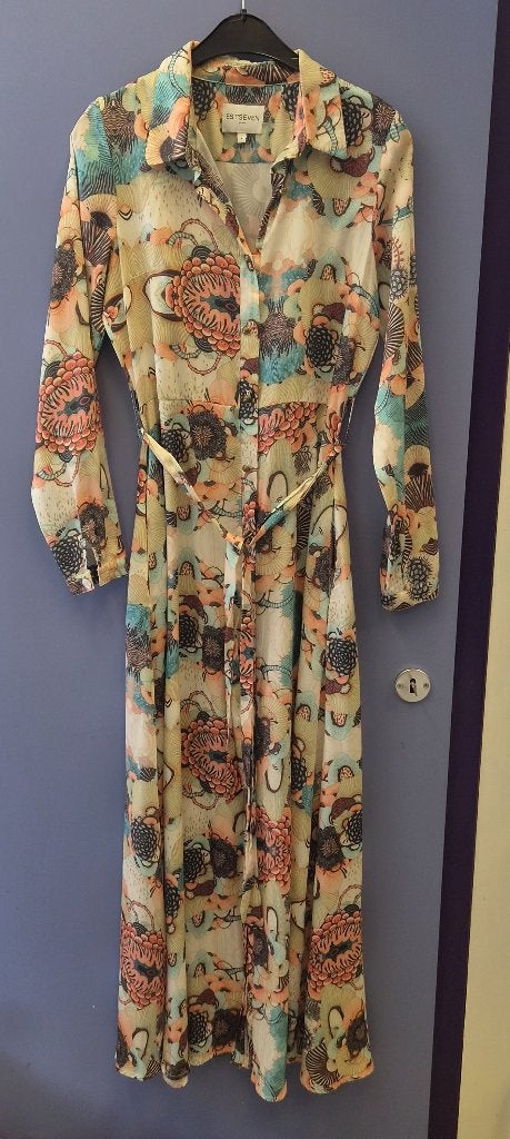 Est'Seven Paris maxi jurk maat M zakken & ceintuur art 51436, Maat 38/40 (M), Est'Seven, Blauw, .