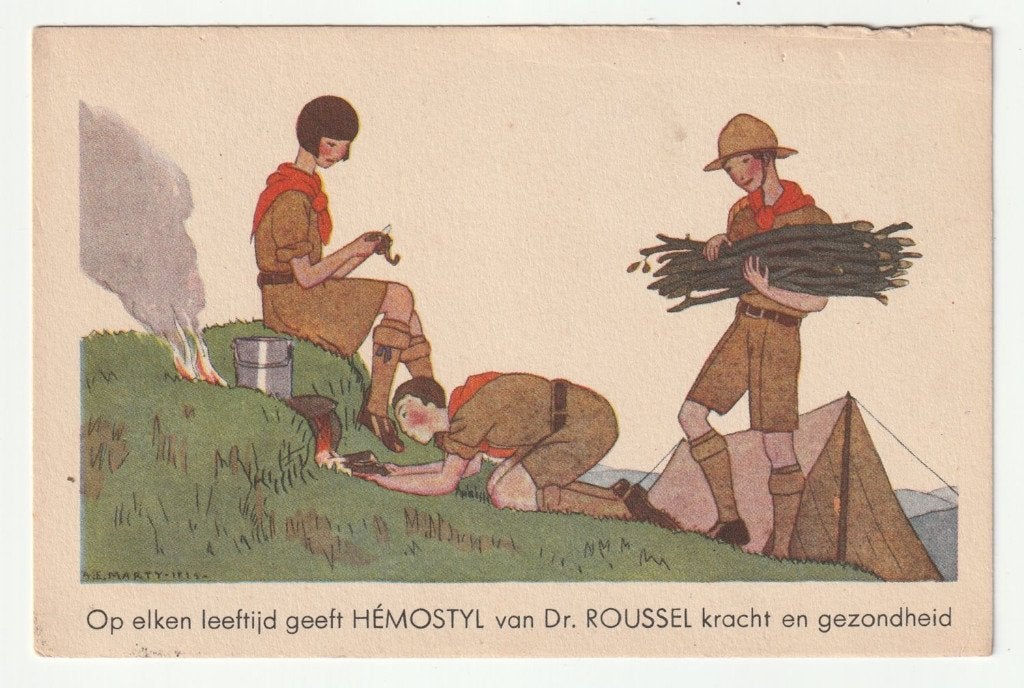 A.E. Marty padvinders scouting Hémostyl Dr. Roussel kaart, Verzamelen, Scouting, Gebruikt, Verzenden, Overige typen, X