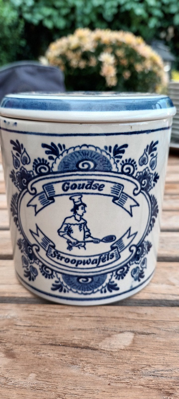 Delfts Blauw Goudse Stroopwafels Pot - Handgeschilderd, Ophalen of Verzenden