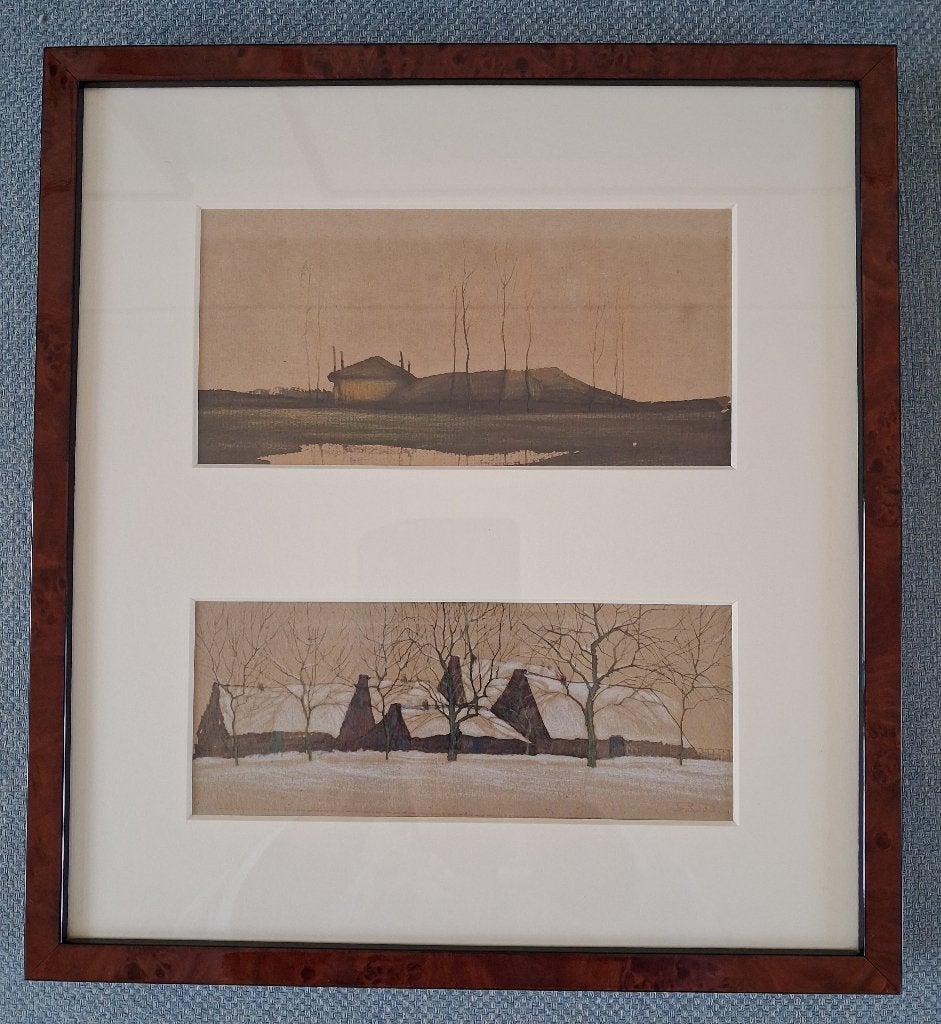 Simon Rood aquarellen boerderijen, Antiek en Kunst, Ophalen of Verzenden, Landschap, Origineel werk, Papier