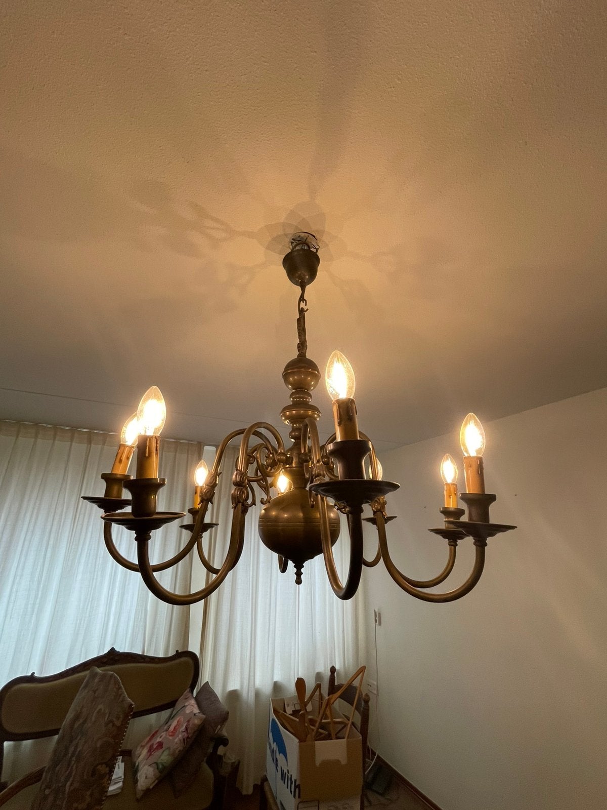 Koperen kroonluchter, Huis en Inrichting, Lampen | Kroonluchters, Ophalen, Gebruikt