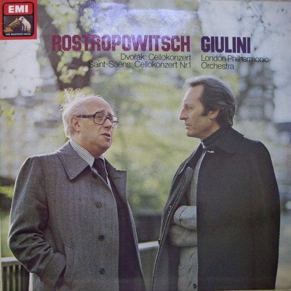 LP - Rostropowitsch, Giulini - Dvořák / Saint-Saëns, Beschermende buitenhoes, Ophalen of Verzenden, Zo goed als nieuw, Romantiek