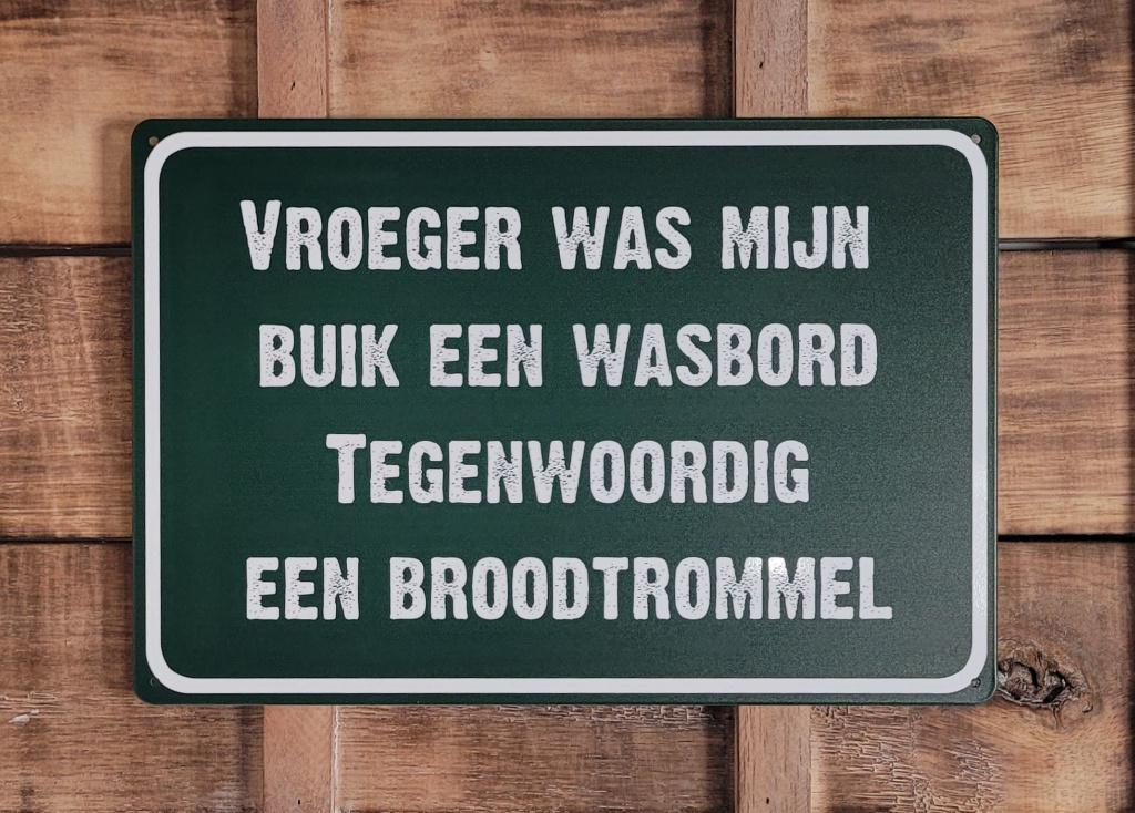 Vroger was mijn buik een wasbord reclamebord van metaal, Verzamelen, Info@deconoord.nl, Deco Noord, Nieuw, Ophalen of Verzenden