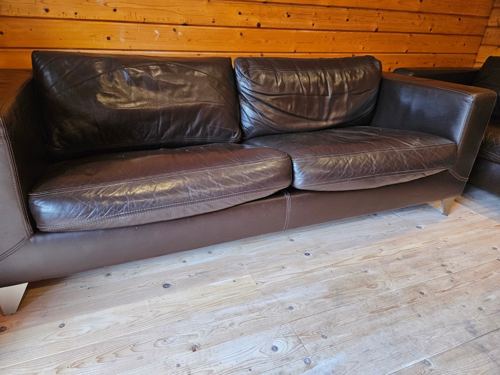 2x Machalke Pablo 2.5-zits banken donkerbruin leer, Huis en Inrichting, Banken | Bankstellen, Gebruikt, 150 tot 200 cm, Driepersoons