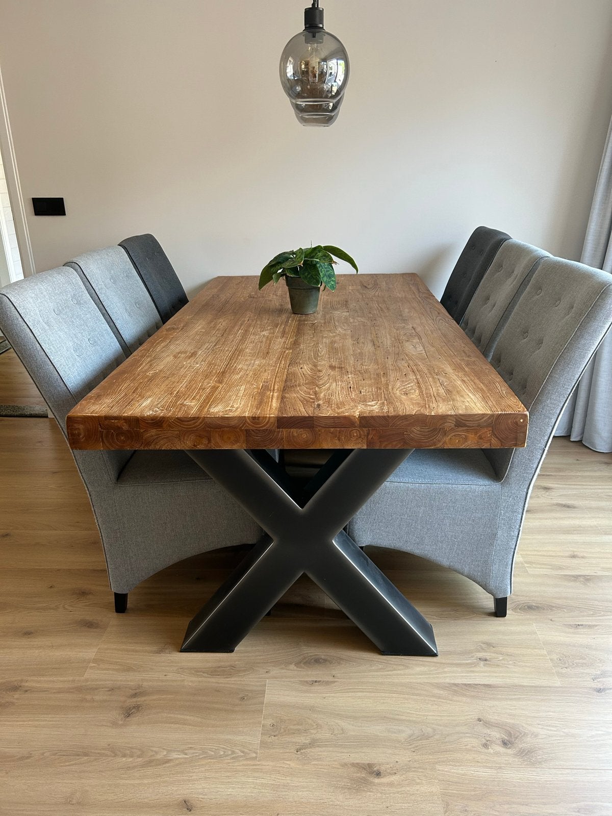 6 eetkamerstoelen licht- en donkergrijs, Ophalen, Gebruikt, Vijf, Zes of meer stoelen, Stof