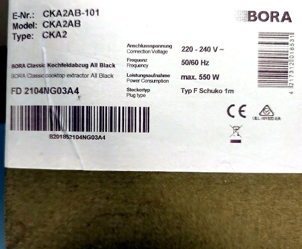 BORA CKA2AB Classic kookveldafzuiging - Nieuw, Nieuw, Inbouw, Inductie, 4 kookzones
