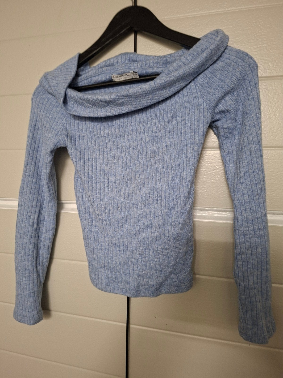 Stradivarius Trui Maat XS - Lichtblauw Ribgebreid, Blauw, Ophalen of Verzenden, Zo goed als nieuw, Maat 34 (XS) of kleiner