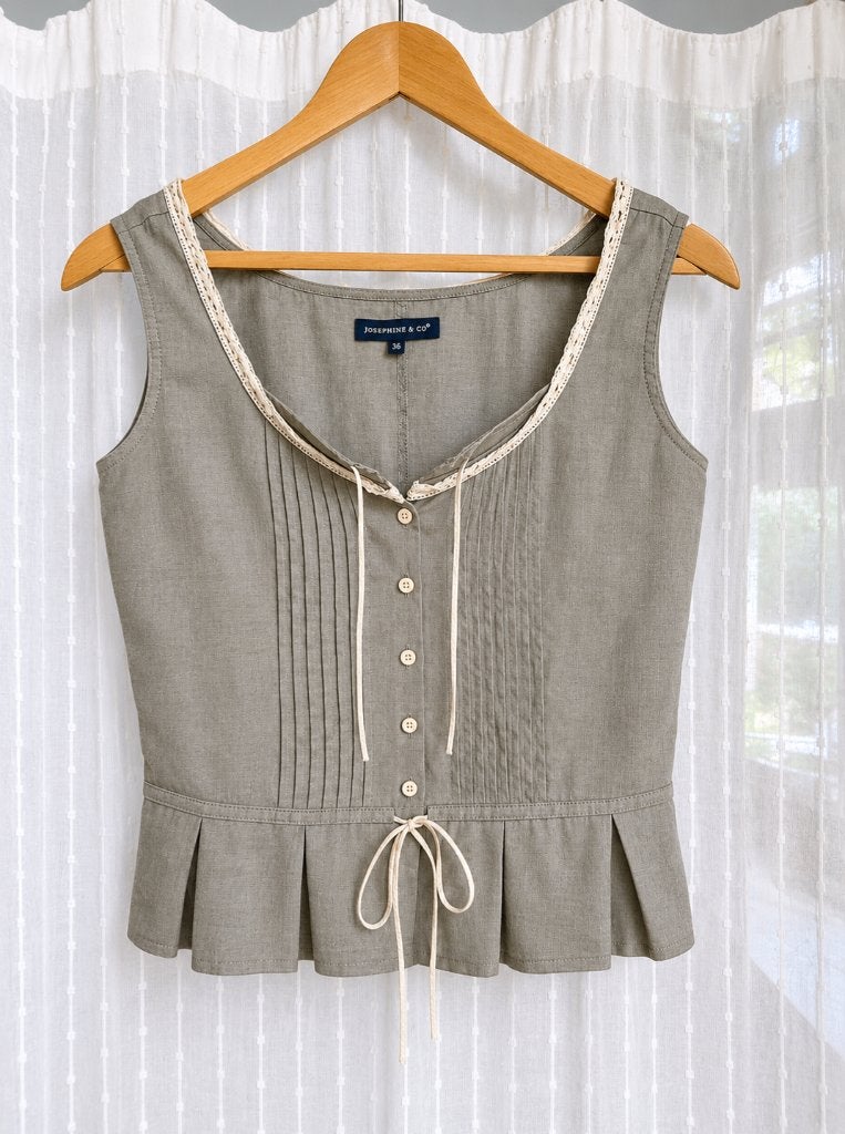 Linnen top Josephine & co, Kleding | Dames, Tops, Zo goed als nieuw, Maat 36 (S), Groen, Zonder mouw, Verzenden