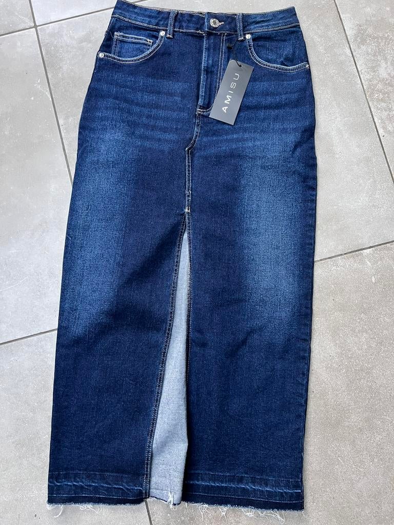 AMISU STRETCH DENIM SPIJKERSTOF LANGE MAXIROK MAXI ROK 38 M, Kleding | Dames, Rokken, Maat 38/40 (M), Blauw, Nieuw, Ophalen of Verzenden