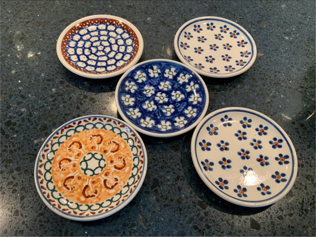 Set van 5 handgemaakte Poolse onderzetters, 10cm, Keramiek, Overige typen, Ophalen of Verzenden, Zo goed als nieuw