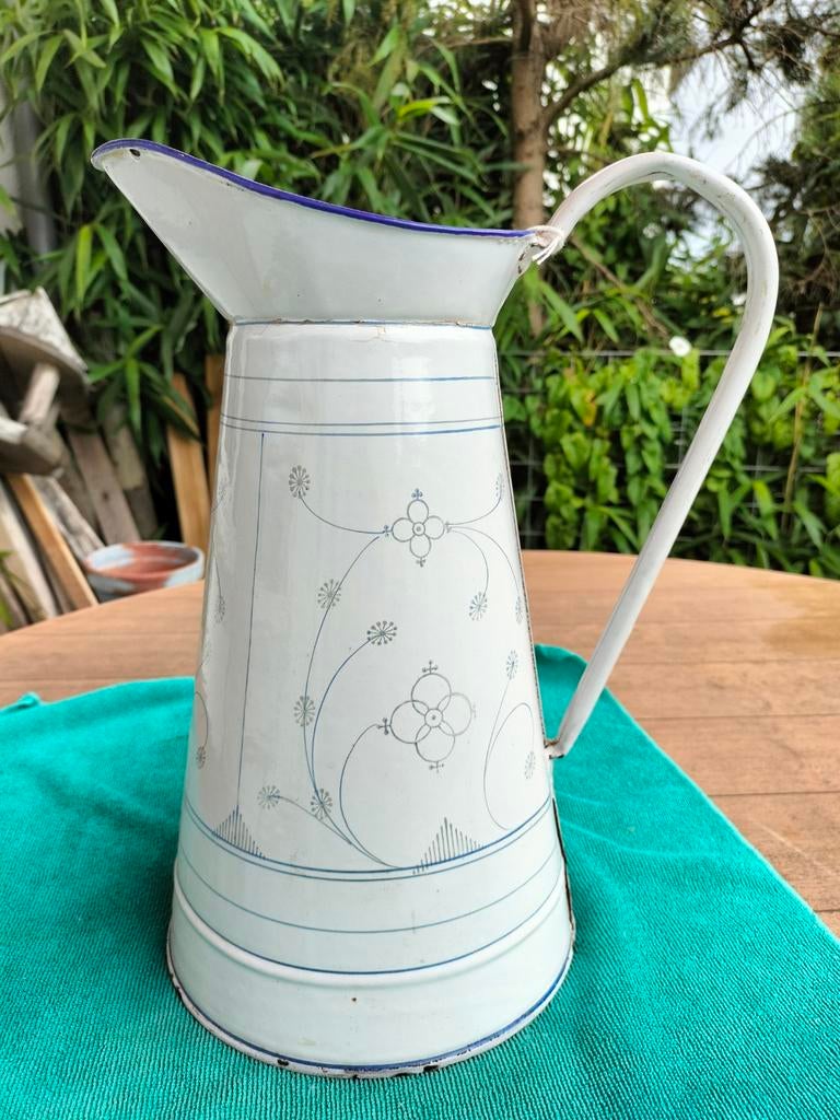 Antiek Brocante Vintage Saks emaille waterkan, Ophalen of Verzenden