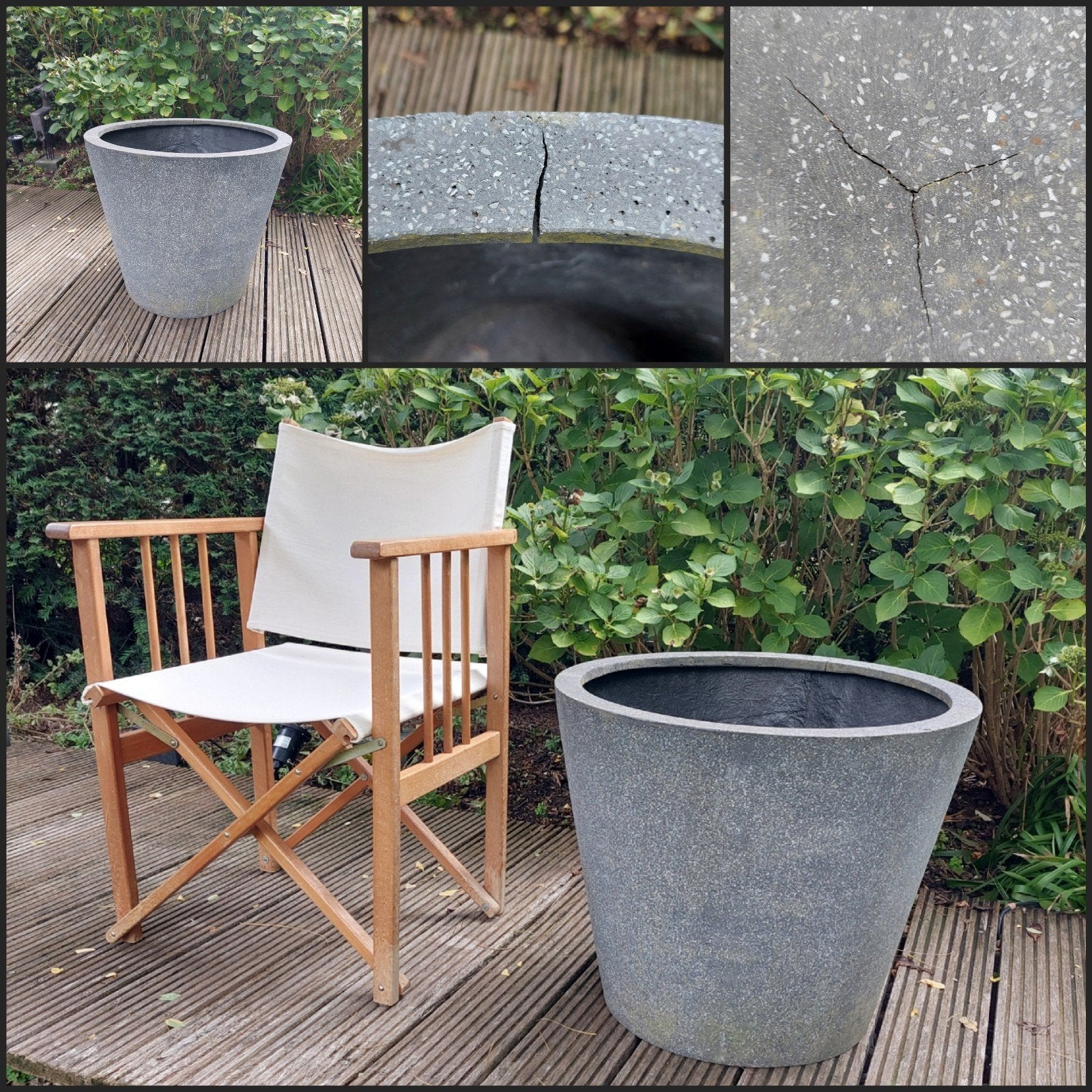Grijze conische bloempot van glasvezel (H50xB55cm), Ophalen, Overige materialen, Gebruikt, 40 cm of meer