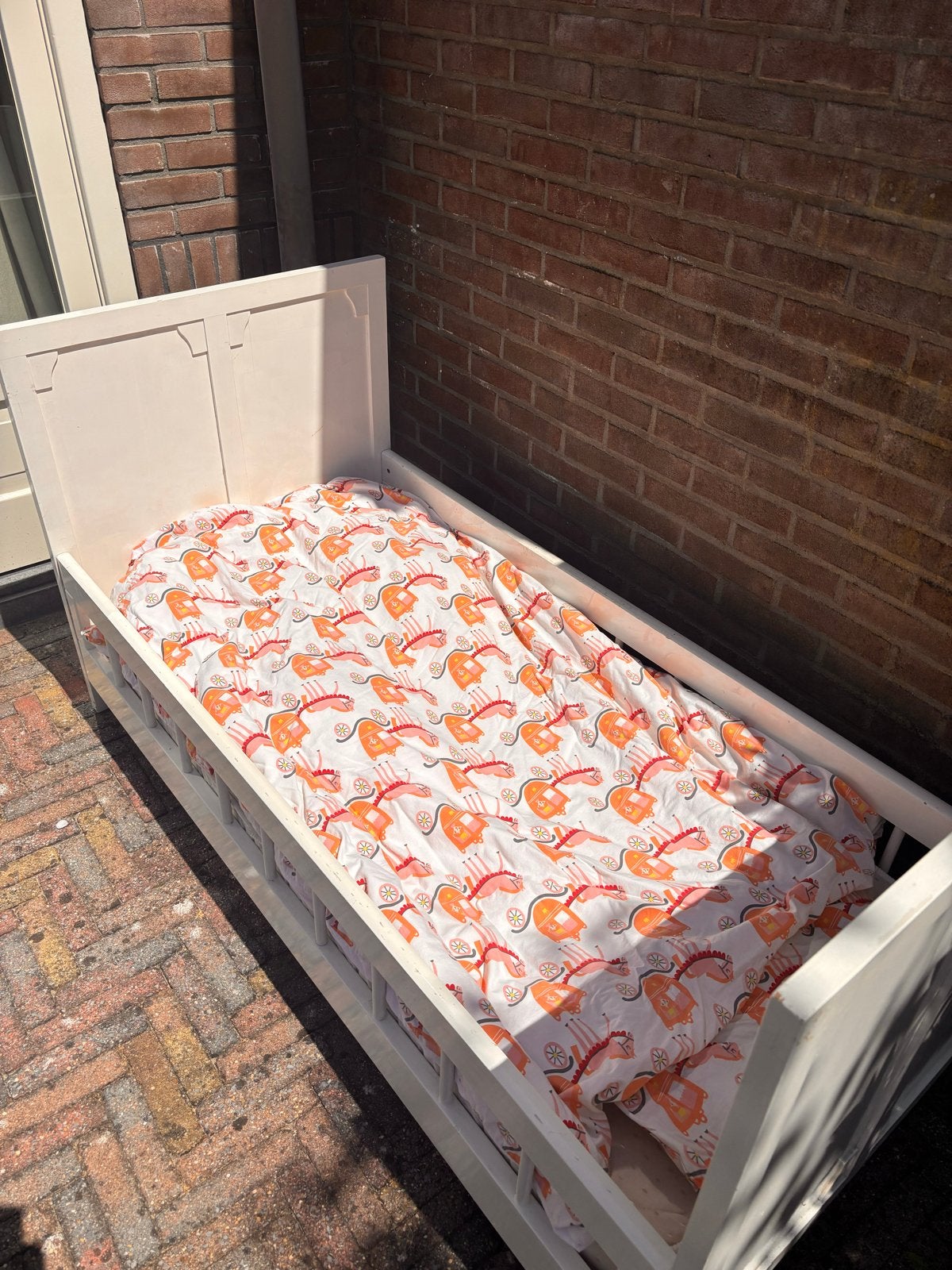 Wit kinderbed met lattenbodem en matras (optioneel), Gebruikt, 70 tot 85 cm, Ophalen of Verzenden, Lattenbodem