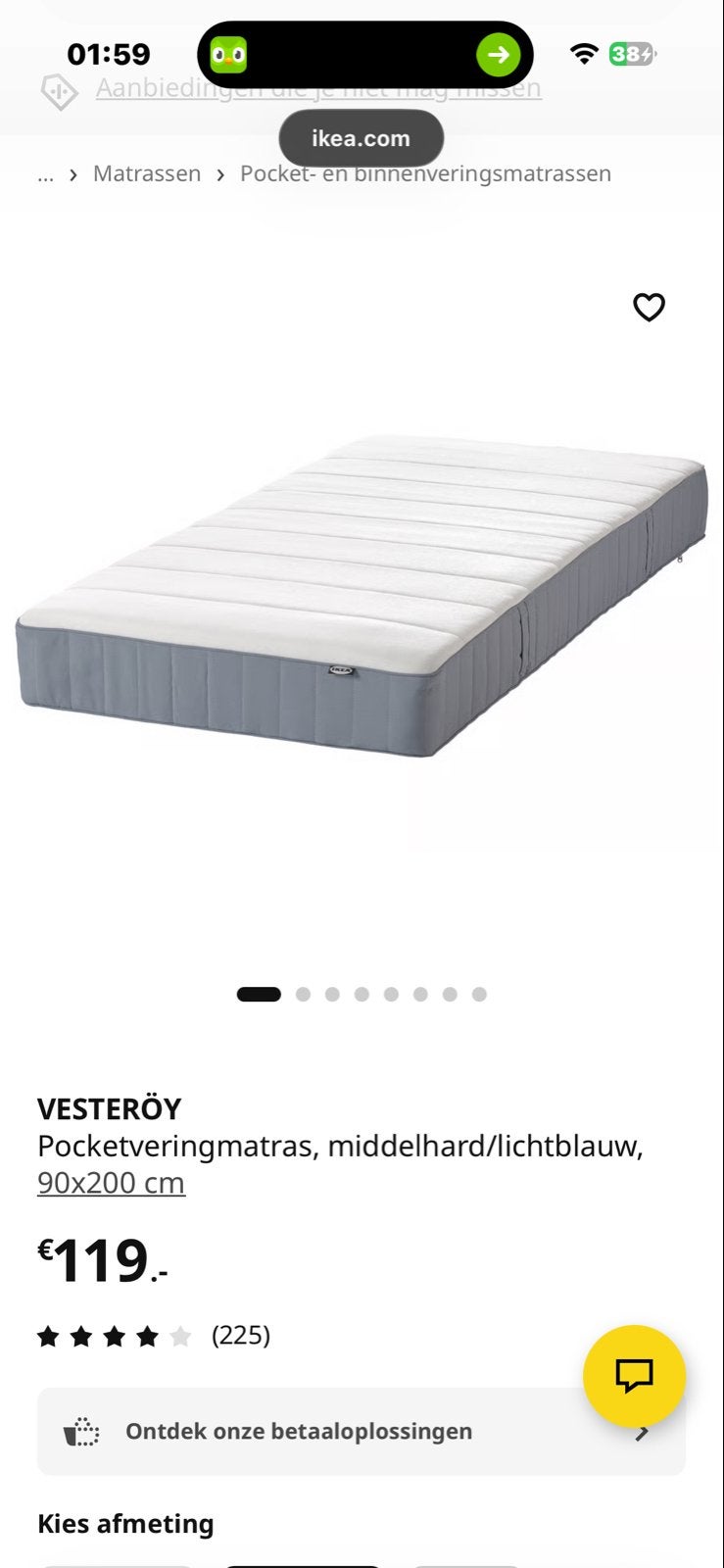 2x IKEA Vesteröy pocketveringmatras 90x200 (z.g.a.n.), Ophalen, 90 cm, Eenpersoons, Zo goed als nieuw