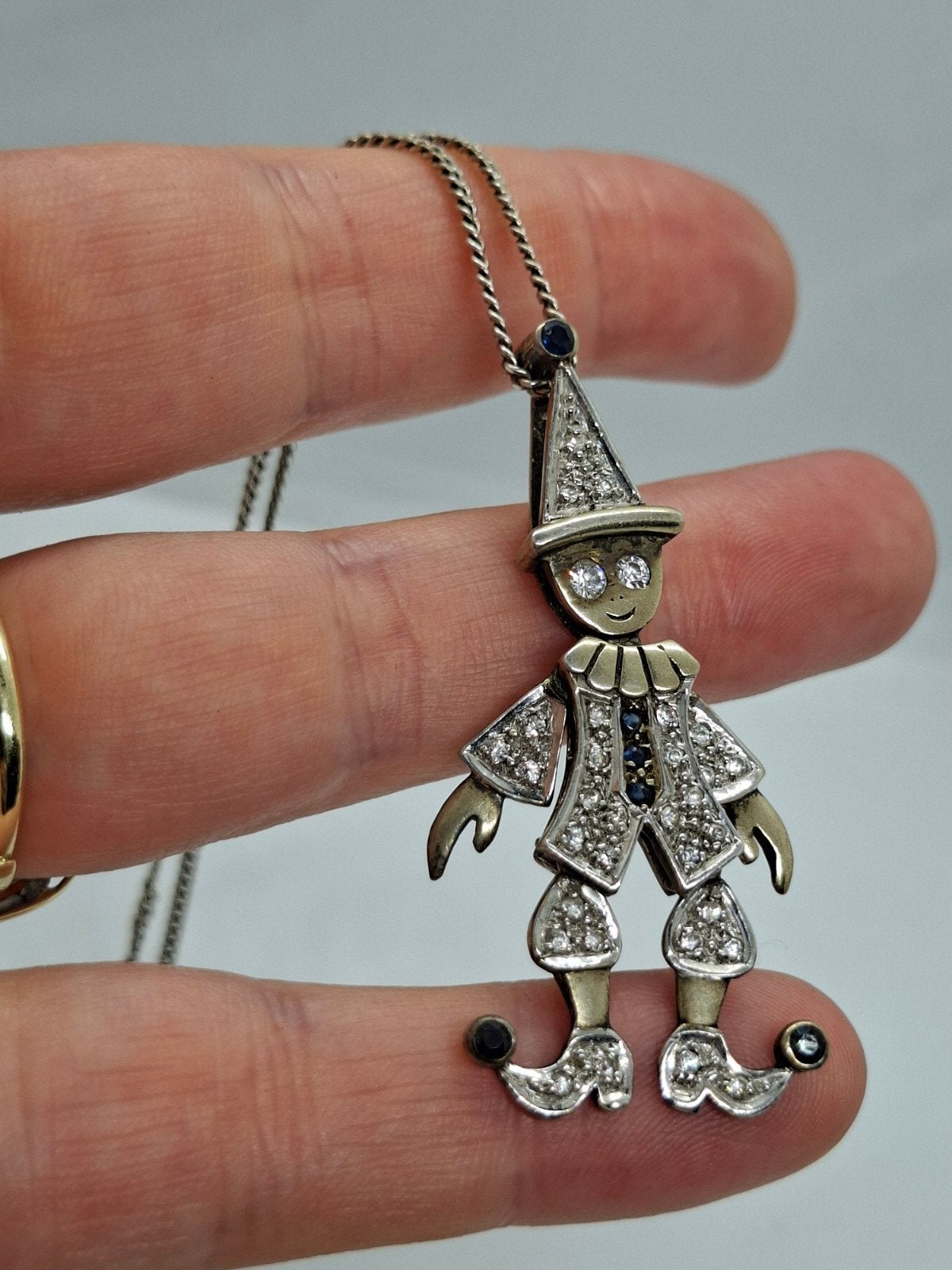 Zilveren Clown Hanger 925 Zirkonia's en Saffier + Ketting, Met edelsteen, Ophalen of Verzenden, Zo goed als nieuw, Zilver