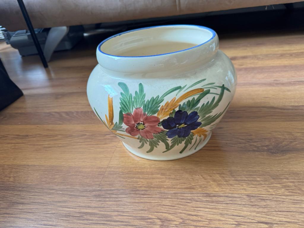 Vintage Bloempot met Handgeschilderde Bloemen, Ophalen of Verzenden