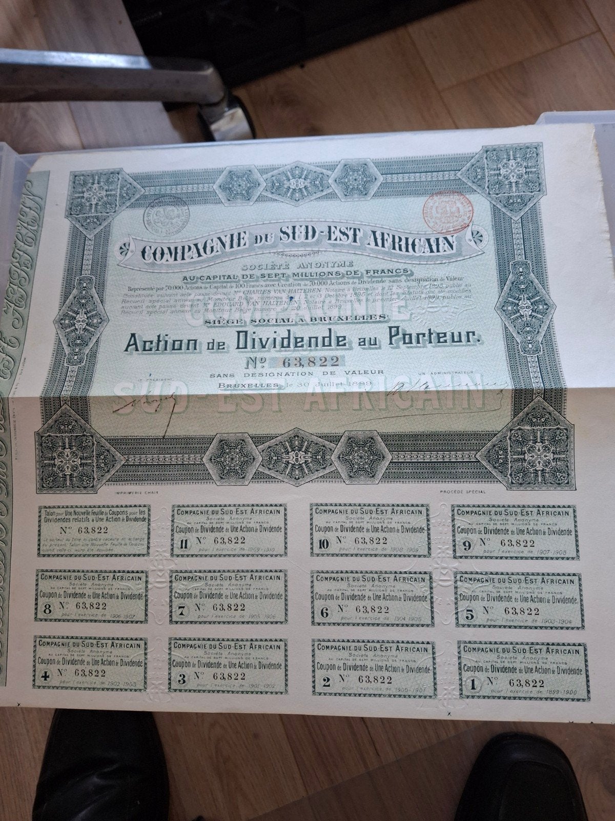 Historisch aandeel: Compagnie du Sud-Est Africain (1900), Ophalen of Verzenden, Voor 1920, Aandeel