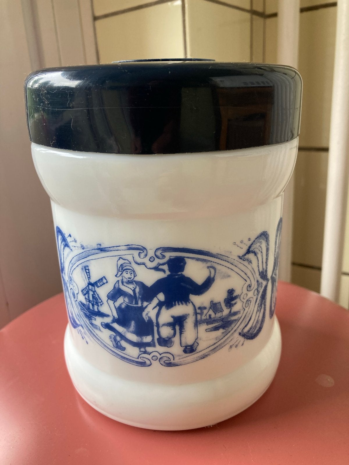 Vintage Opalescent Pot met Delfts Blauw Decor, Antiek en Kunst, Ophalen of Verzenden