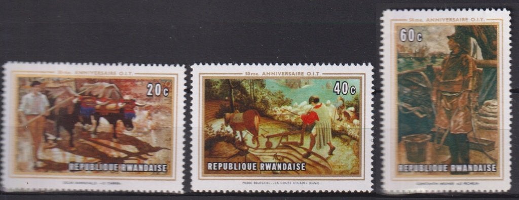 Rwanda 69 Schilderijen Bonnevalle Breughel Meunier De Visser, Verzenden, Postfris, Overige thema's