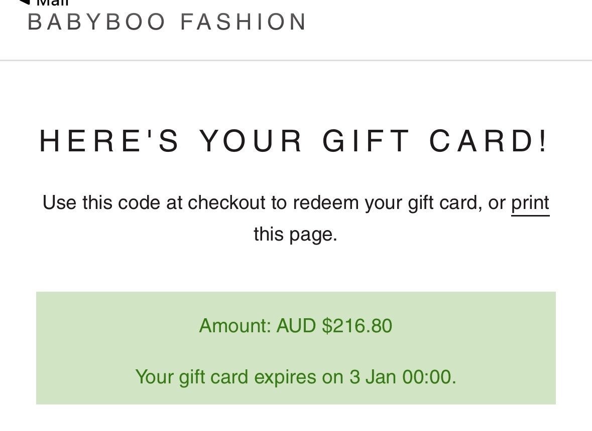 Babyboo Giftcard/ Store Credit, Tickets en Kaartjes, Kortingen en Cadeaubonnen, Eén persoon, Cadeaubon