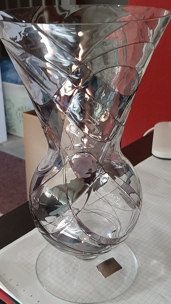 Vaas - heel fijn glas - met blauw en paars vakken, Huis en Inrichting, Handgemaakt, Meerkleurig, 25 cm, Ophalen of Verzenden