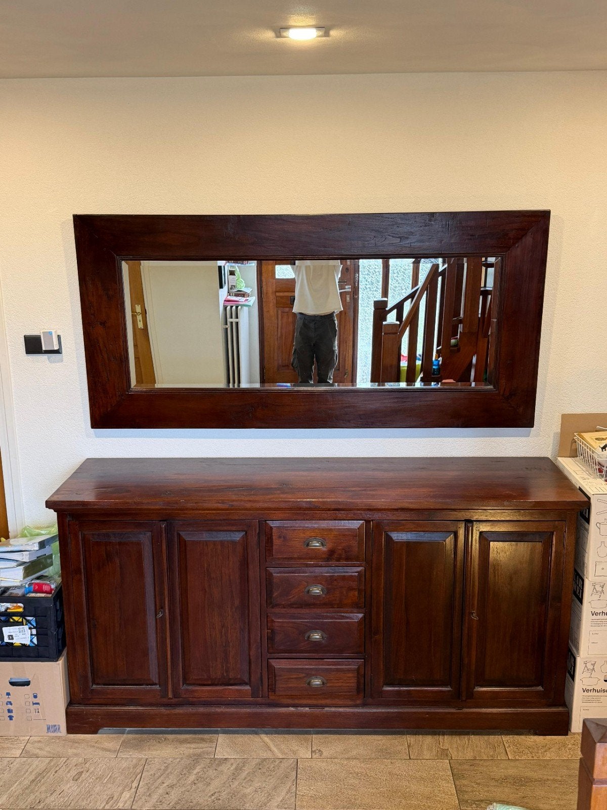 Donkere houten dressoir, Ophalen, Gebruikt, Met deur(en), 150 tot 200 cm