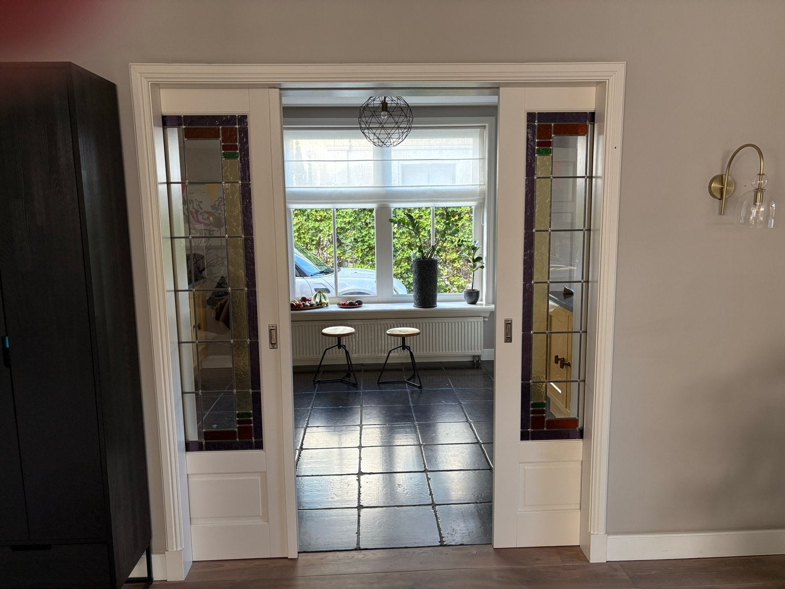Set van 2 schuifdeuren met glas-in-lood, Ophalen, 80 tot 100 cm, Binnendeur, Zo goed als nieuw